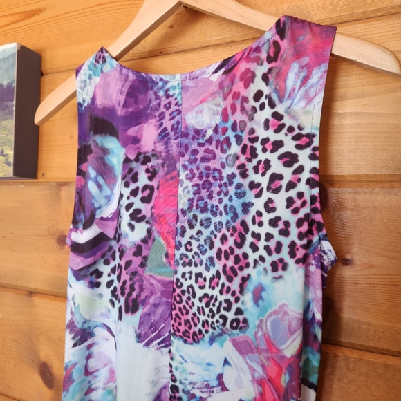 Venus 💜 Animal Floral V Neck Dress A Line Gathered Beaded Ruffle Stretch Medium - Picture 11 of 11